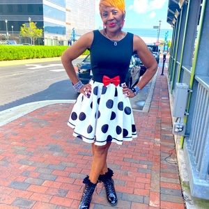 Huge polka dot Flare Skirt Rider Tank Top Scooter Midi Dress